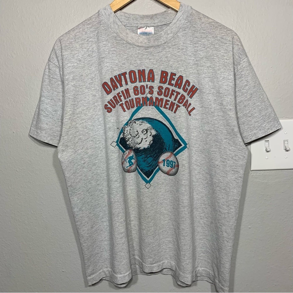 Vintage 90s Surfin 60s Softball Single Stitch Tee Sz‎ L